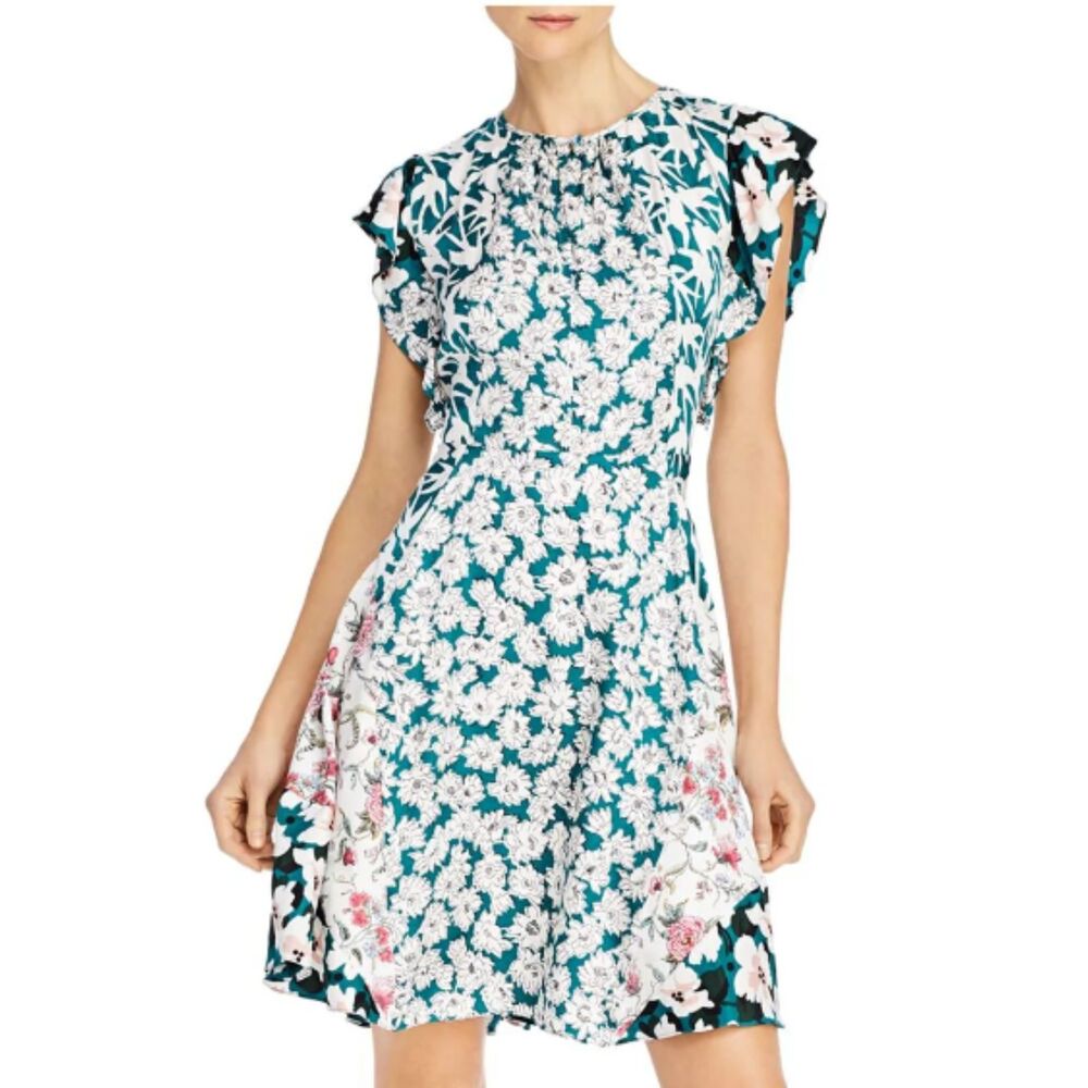 Rebecca Taylor Serene Fleur Print Mix Dress Green 10